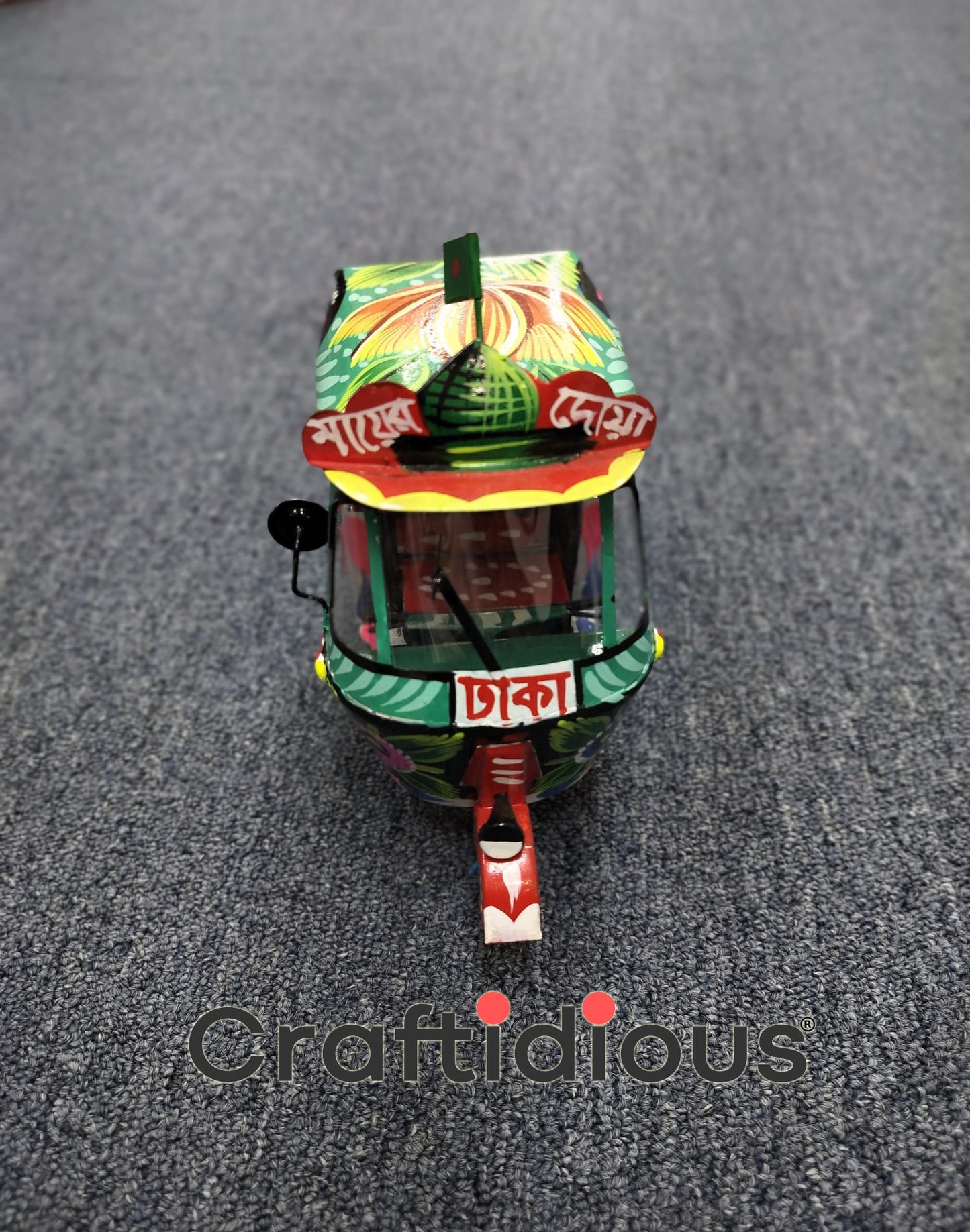 Home Decor Hand Painted Metal Handmade Baby Taxi (Auto Rickshaw) Showpiece