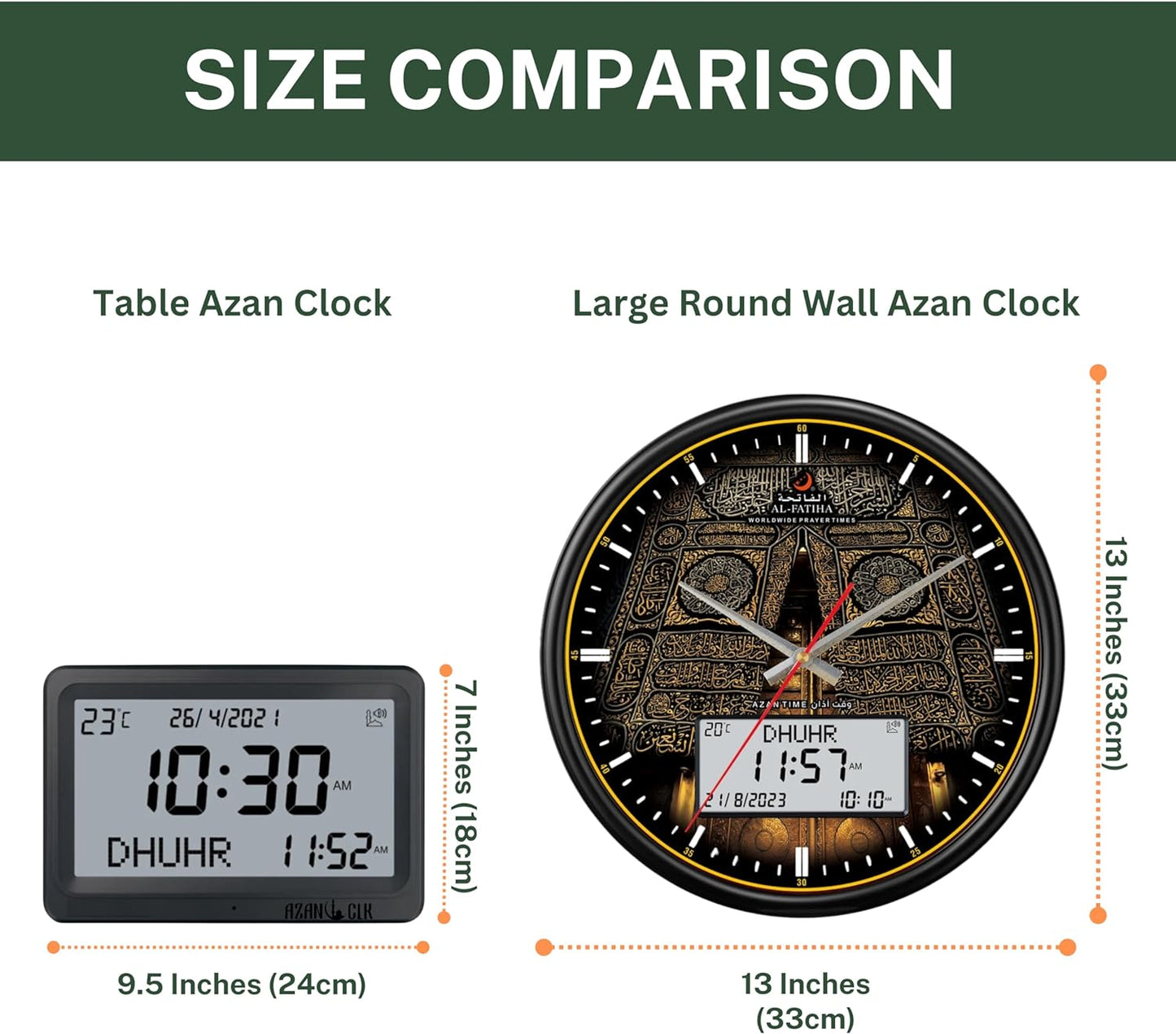 Azan Clock Large Round Wall Automatic Kaaba/Kaaba Door Muslim Azan Clock