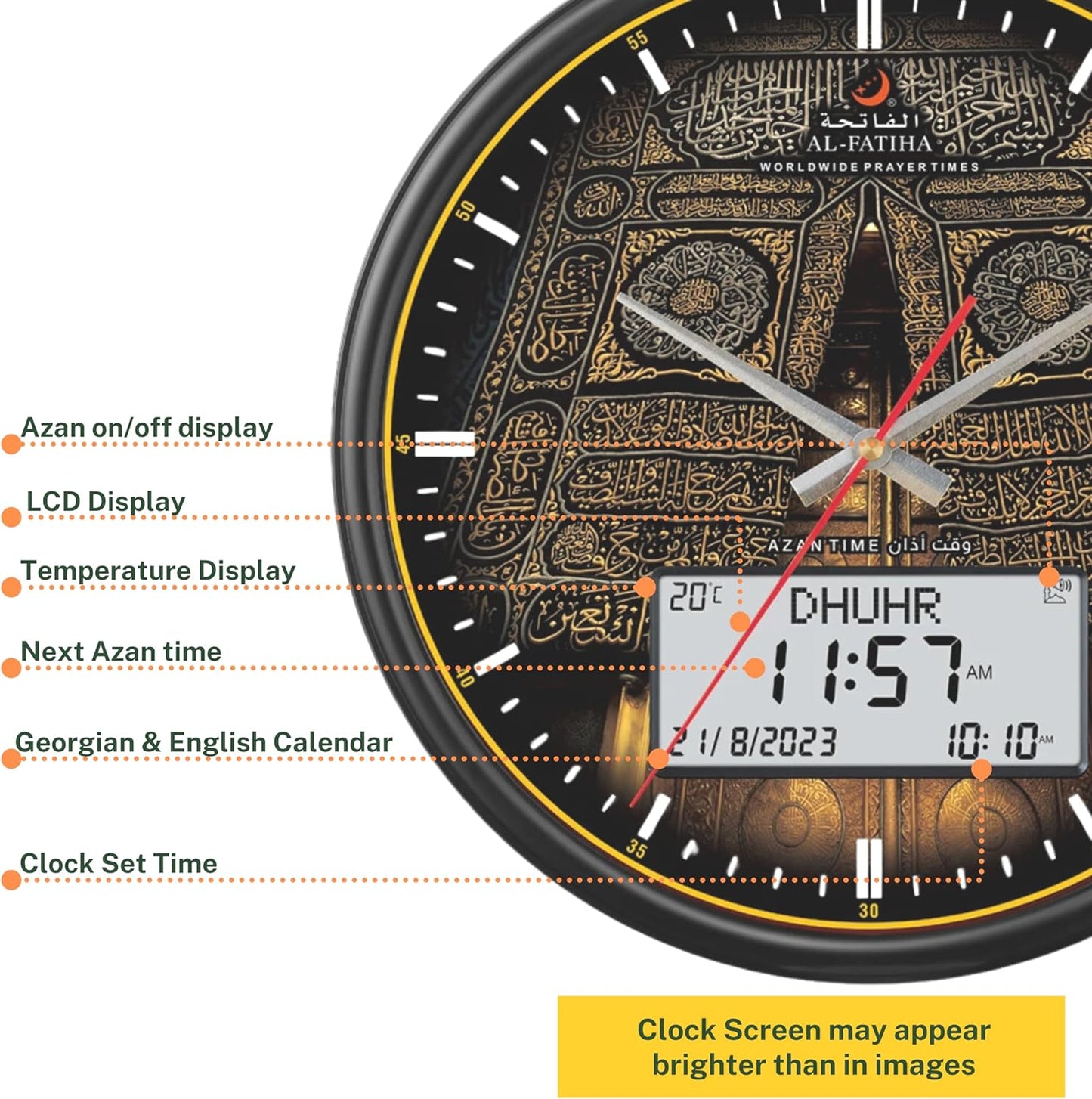 Azan Clock Large Round Wall Automatic Kaaba/Kaaba Door Muslim Azan Clock