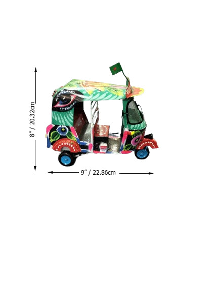Home Decor Hand Painted Metal Handmade Baby Taxi (Auto Rickshaw) Showpiece