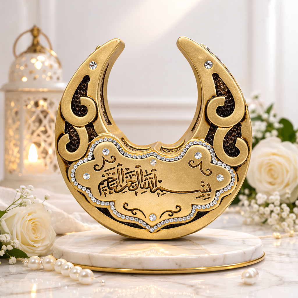 Islamic Crescent Moon Table Decor – Bismillah Calligraphy