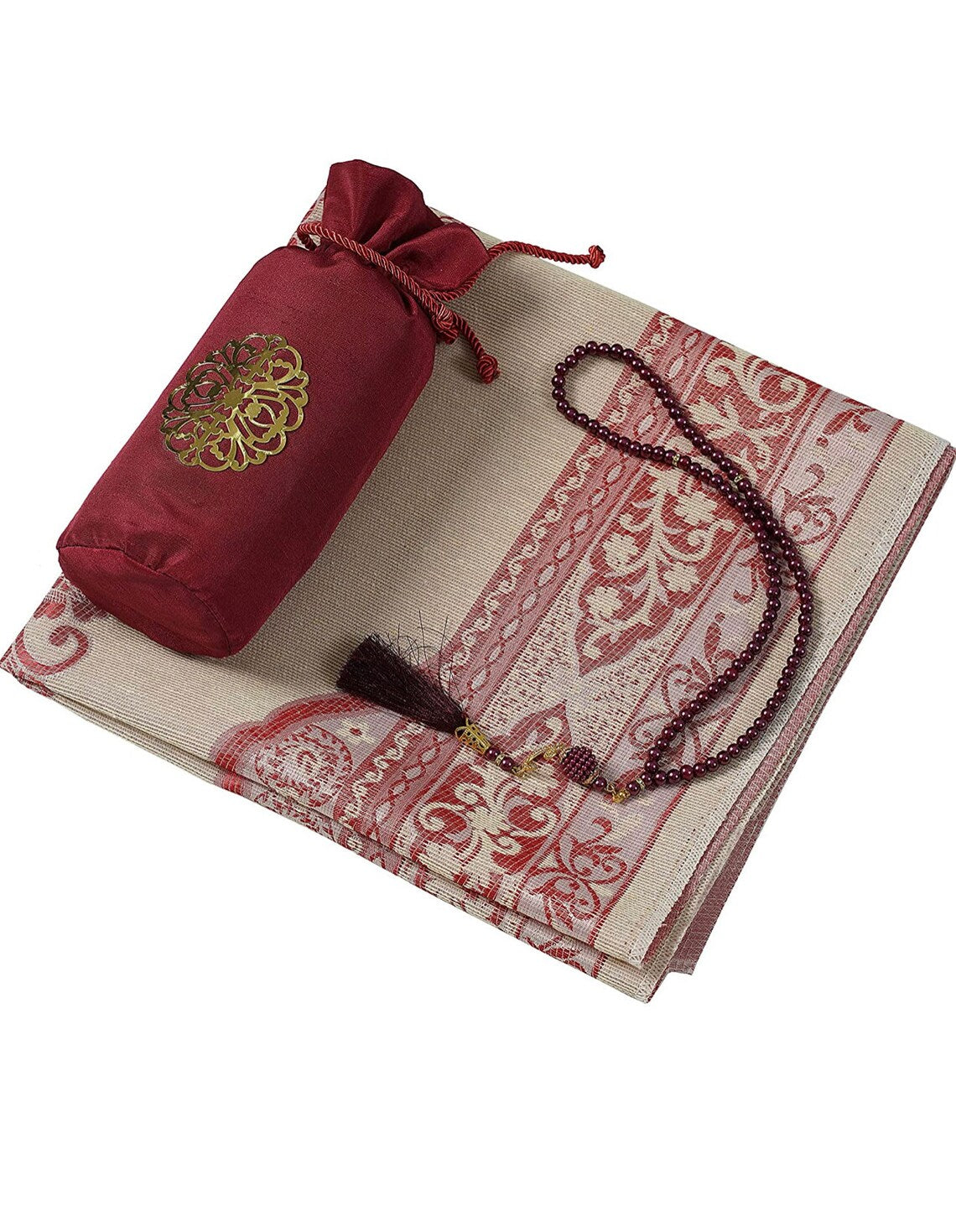 Prayer Mat with prayer beads in pouch