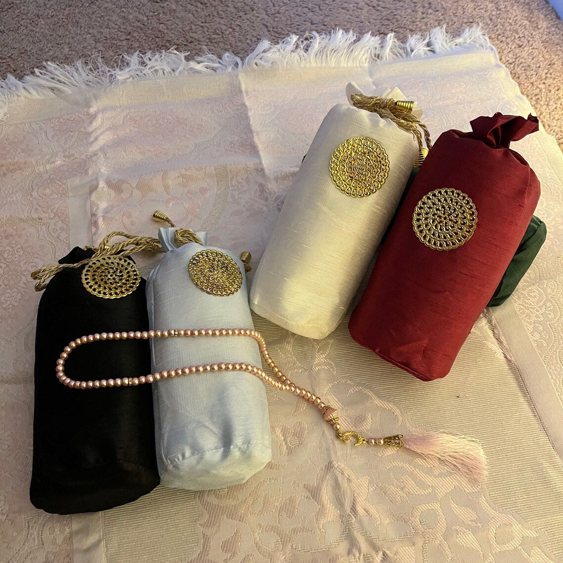 Prayer Mat with prayer beads in pouch