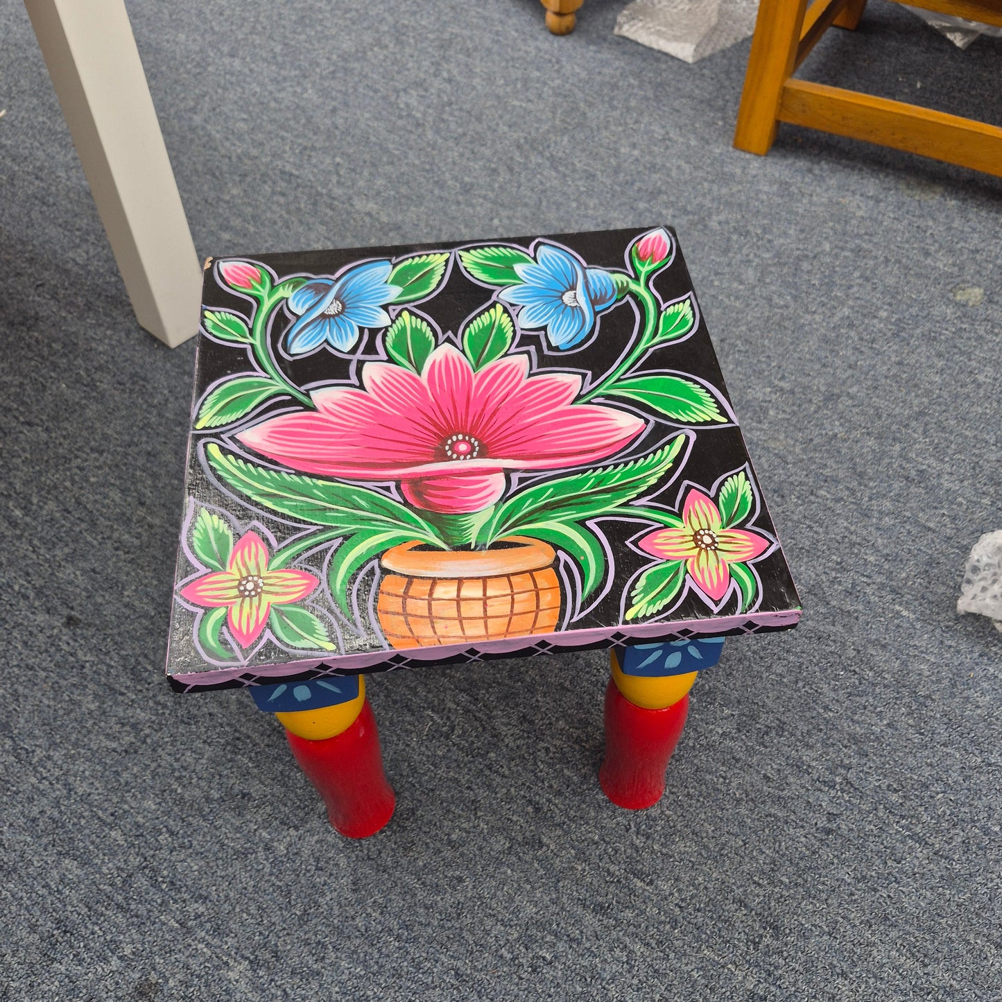 Bangladeshi Rickshaw Art Hand-Painted Wooden Stool