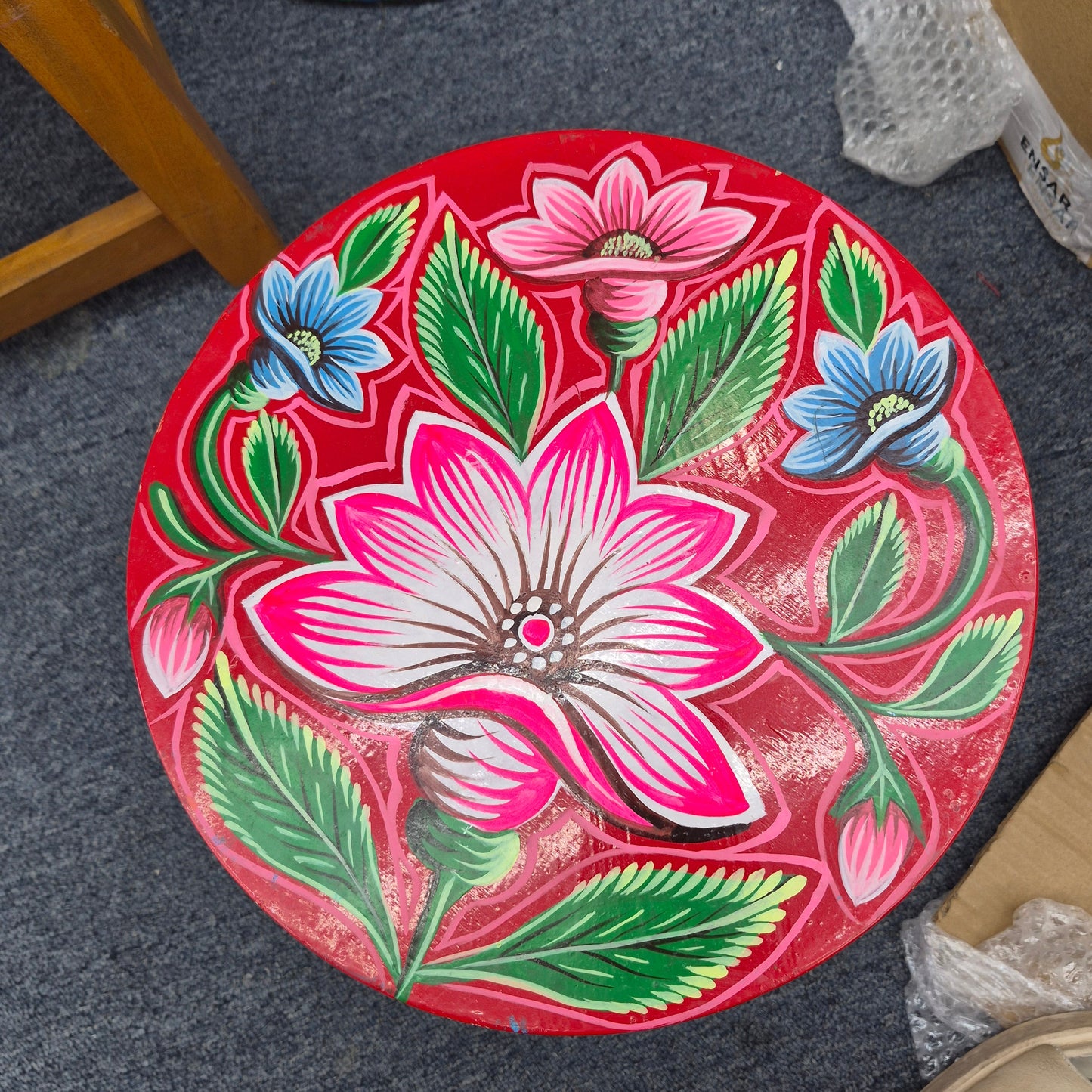 Bangladeshi Rickshaw Art Hand-Painted Wooden Stool
