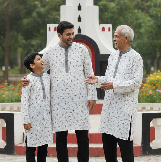 Ekushey February Panjabi | Bangla Typography Panjabi | 21 February Outfit | Language Martyrs Day Panjabi | Black & White Printed Panjabi