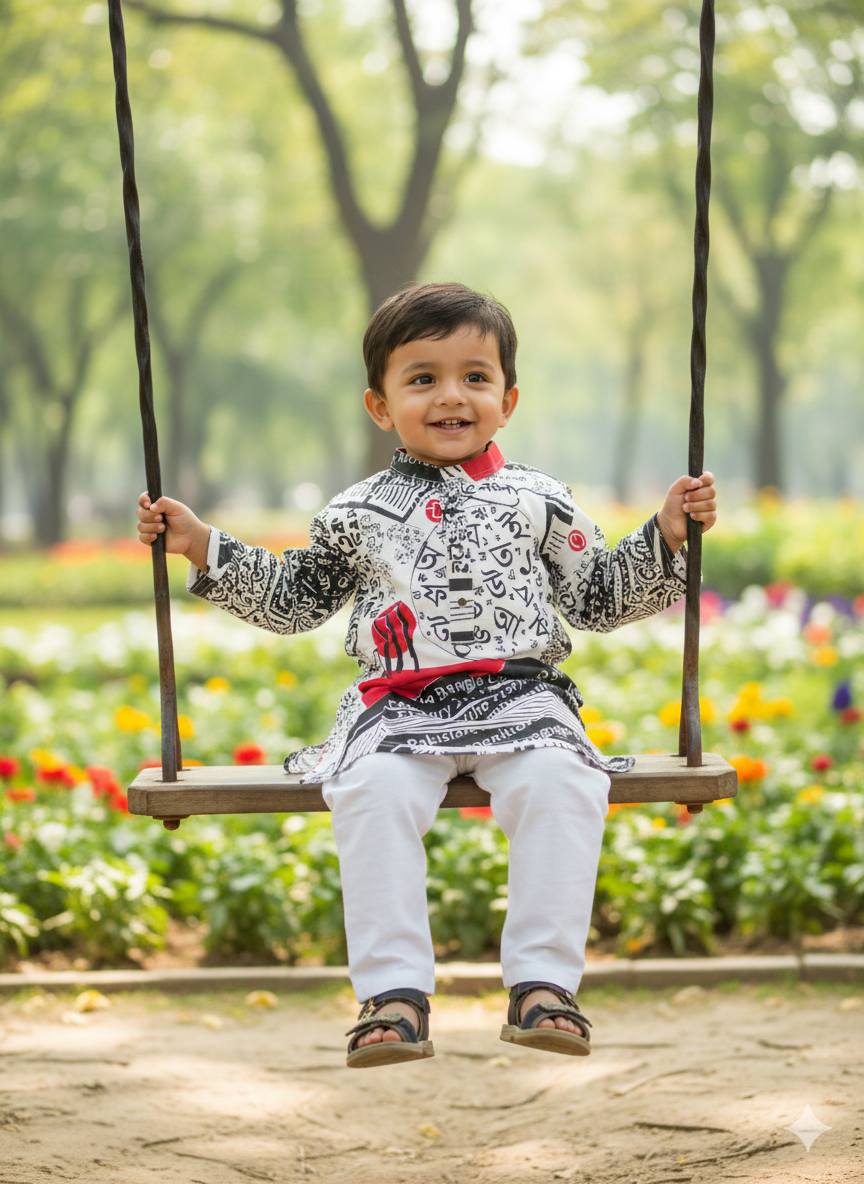 Ekushey February Panjabi | Bangla Typography Panjabi | 21 February Outfit | Language Martyrs Day Panjabi | Black & White Printed Panjabi