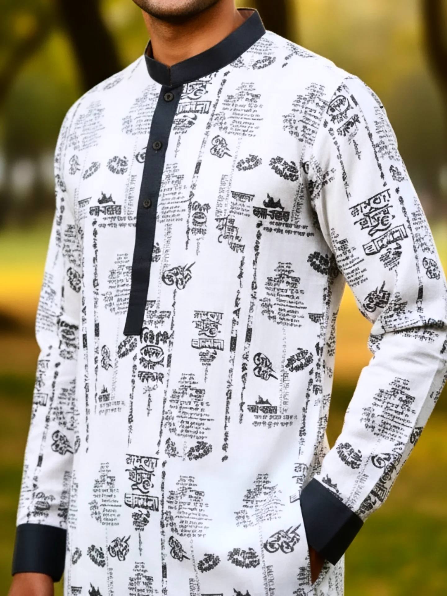 Ekushey February Panjabi | Bangla Typography Panjabi | 21 February Outfit | Language Martyrs Day Panjabi | Black & White Printed Panjabi