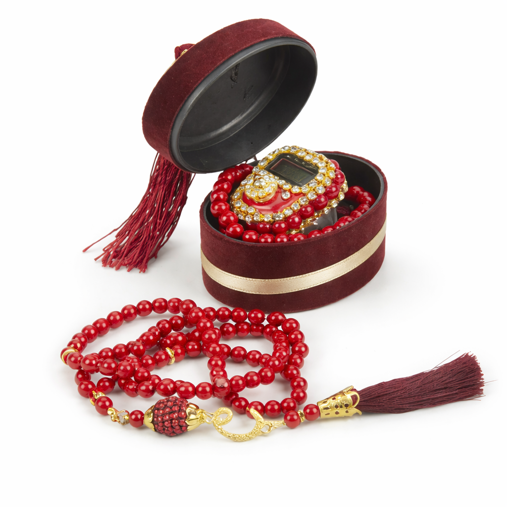 Velvet Tasbih Gift Set with Digital Counter Ring