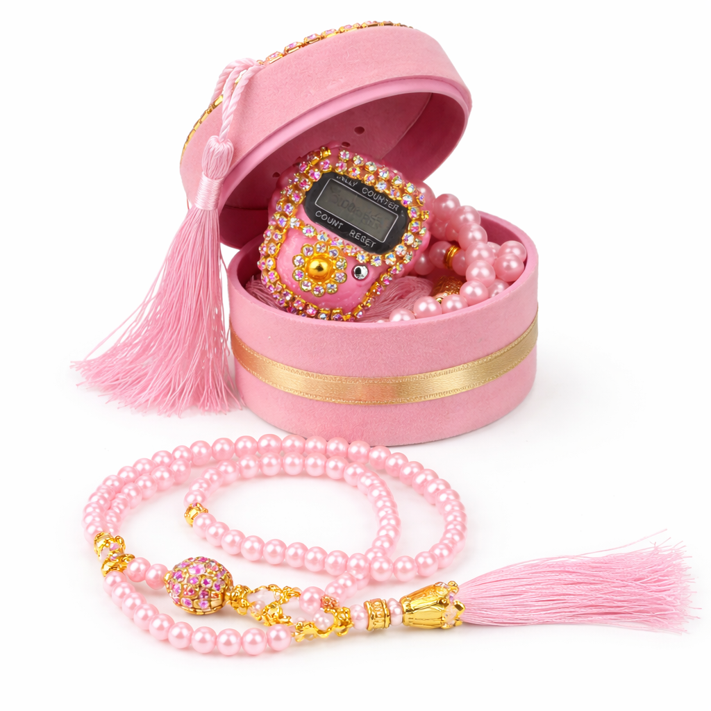 Velvet Tasbih Gift Set with Digital Counter Ring