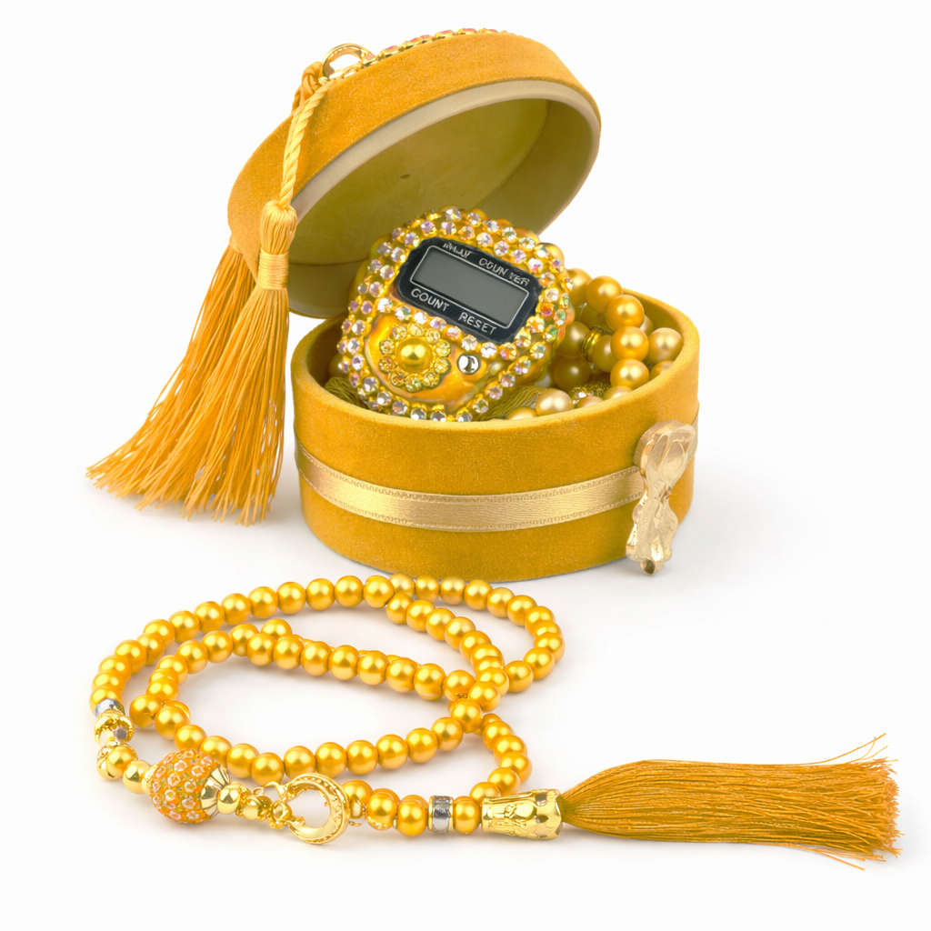 Velvet Tasbih Gift Set with Digital Counter Ring