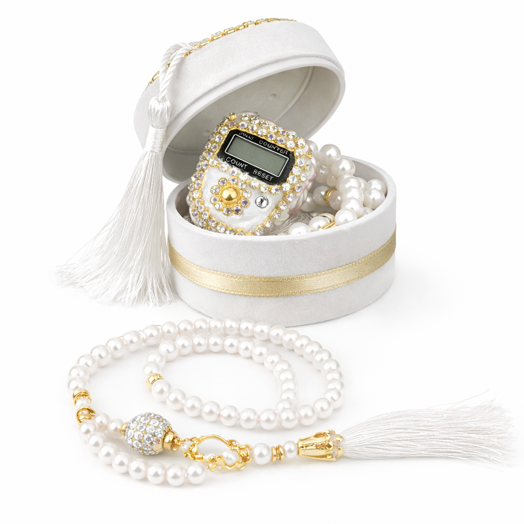 Velvet Tasbih Gift Set with Digital Counter Ring
