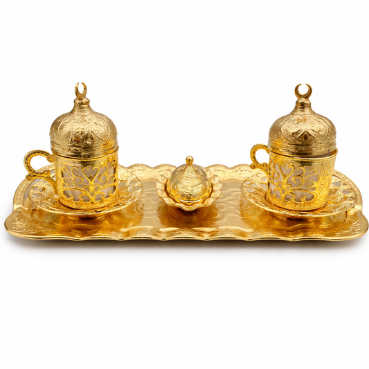 Turkish Luxury 4-Piece Coffee Cup Set with Tray & Sugar Bowl