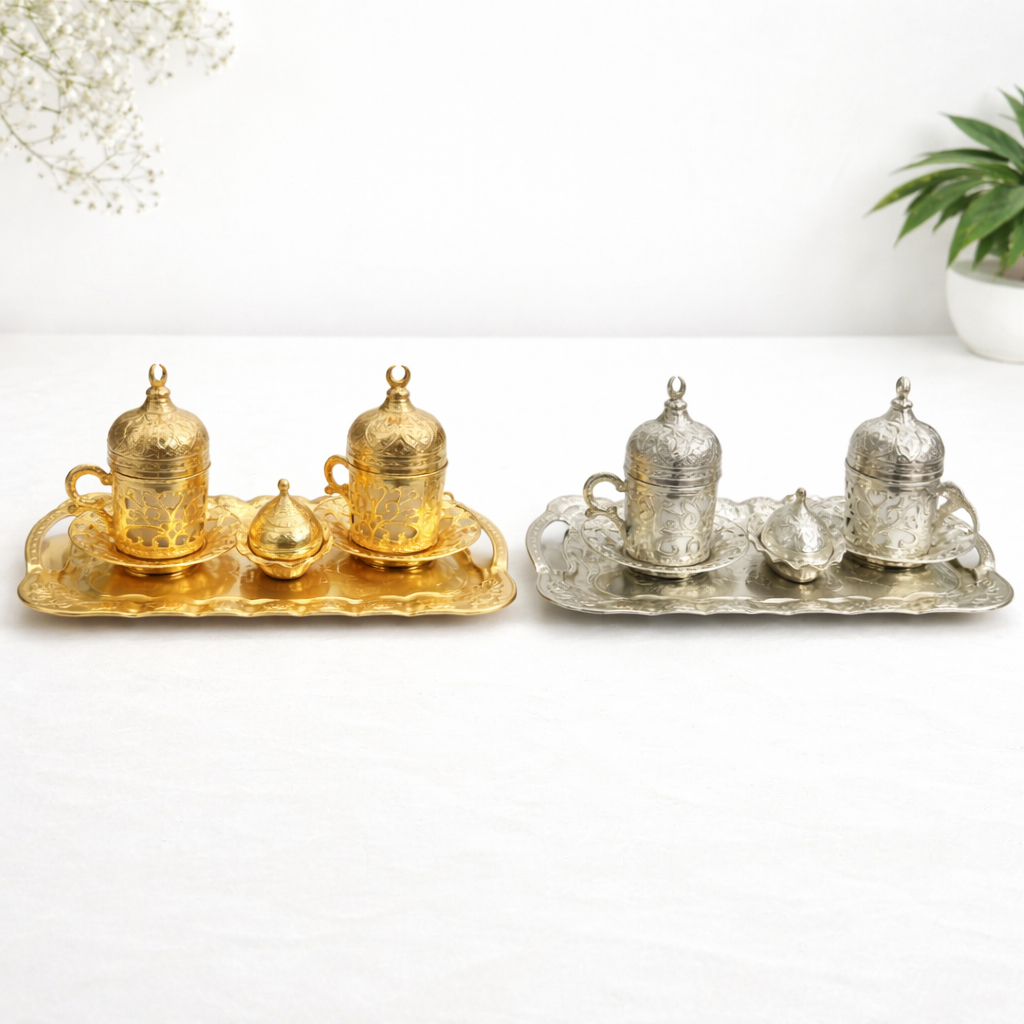 Turkish Luxury 4-Piece Coffee Cup Set with Tray & Sugar Bowl