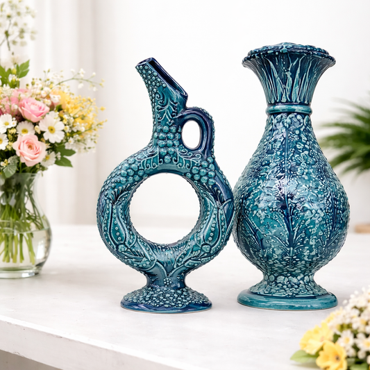 Turkish Ceramic Decorative Vase – Handcrafted Blue & Turquoise Design
