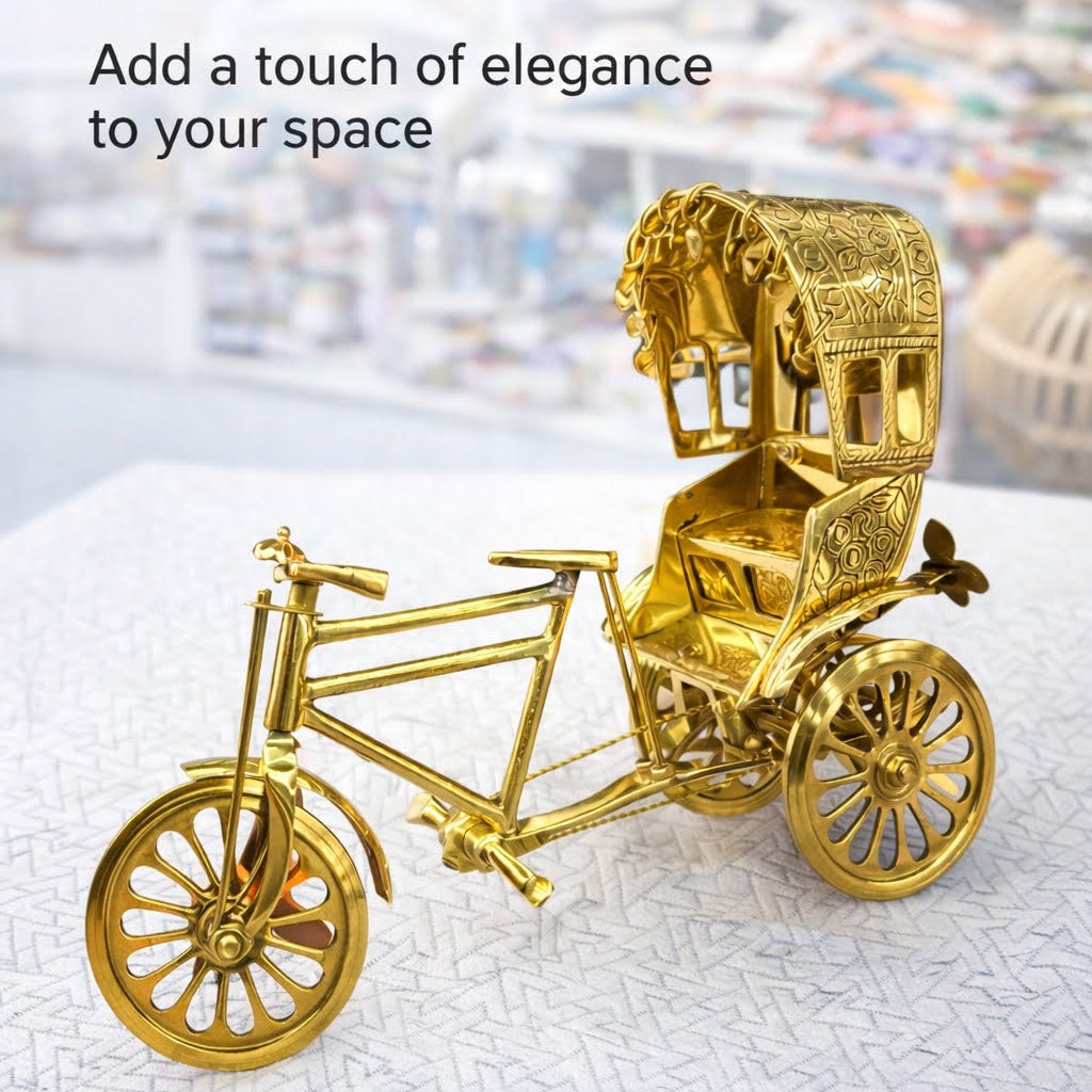Handcrafted Golden Brass Rickshaw (Large)