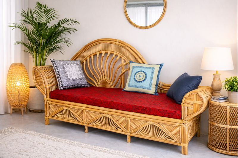 Cane Divan Handcrafted ratten Sofa – Natural Cane Divan with Elegant Backrest ...