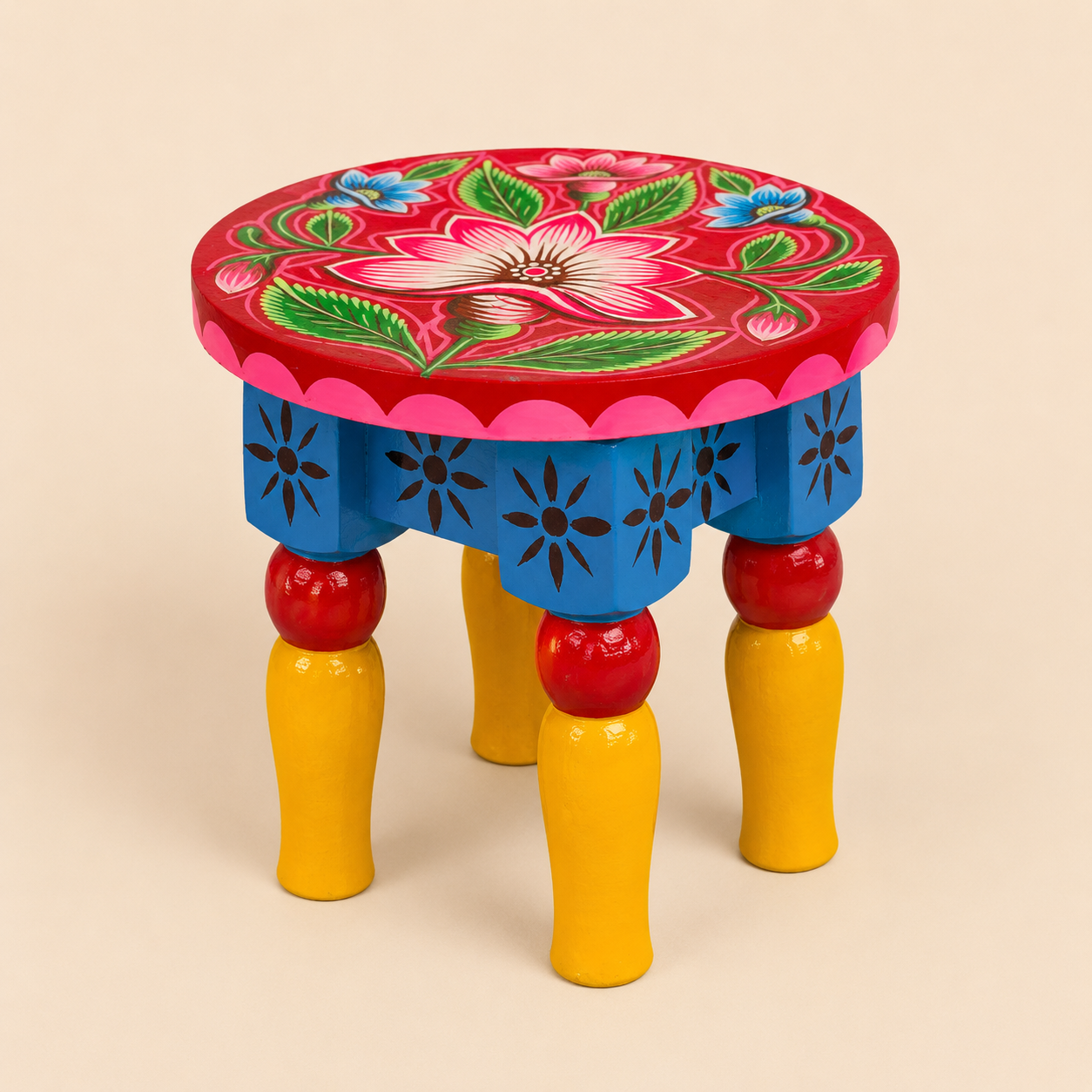 Bangladeshi Rickshaw Art Hand-Painted Wooden Stool