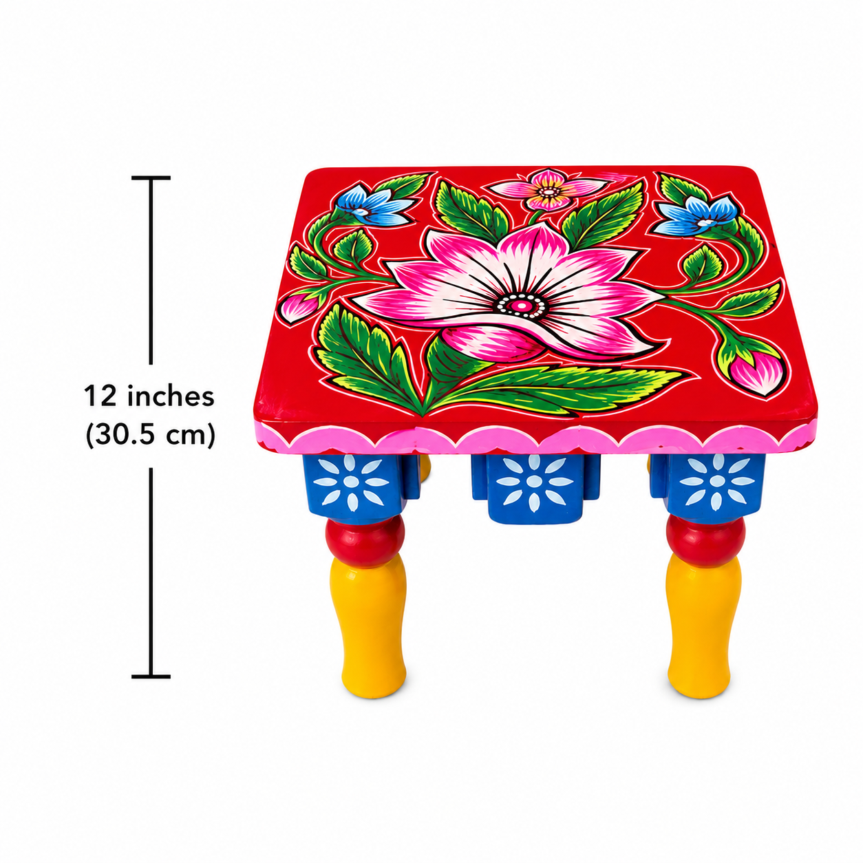 Bangladeshi Rickshaw Art Hand-Painted Wooden Stool