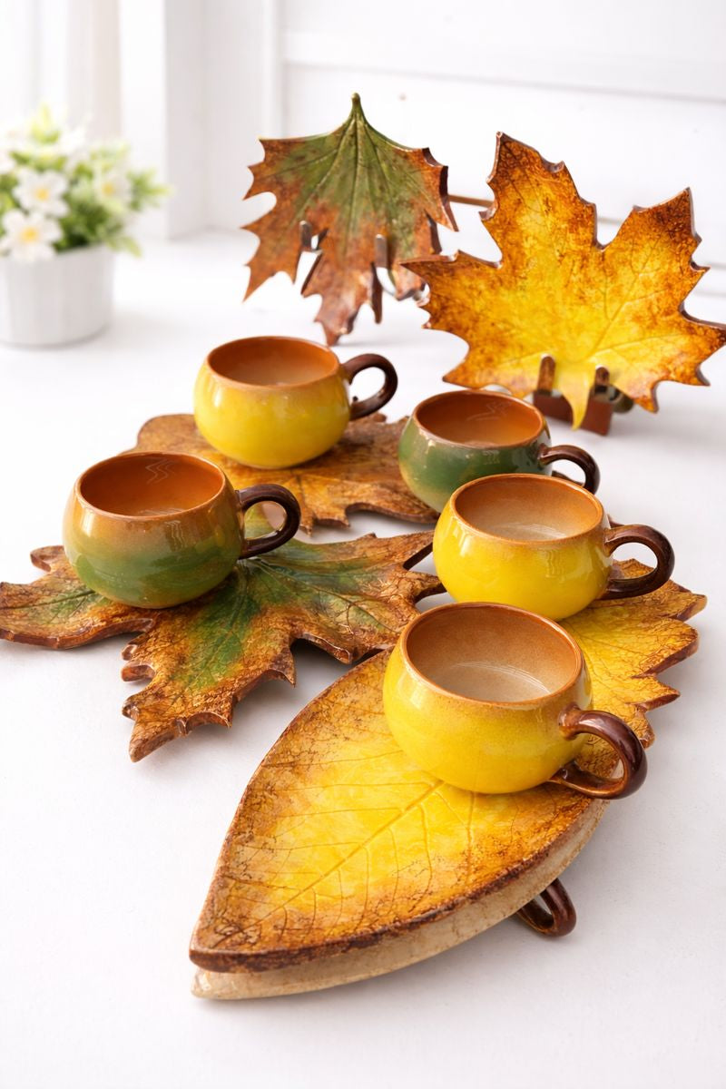 Autumn Leaf Ceramic Teacup and Saucer Set