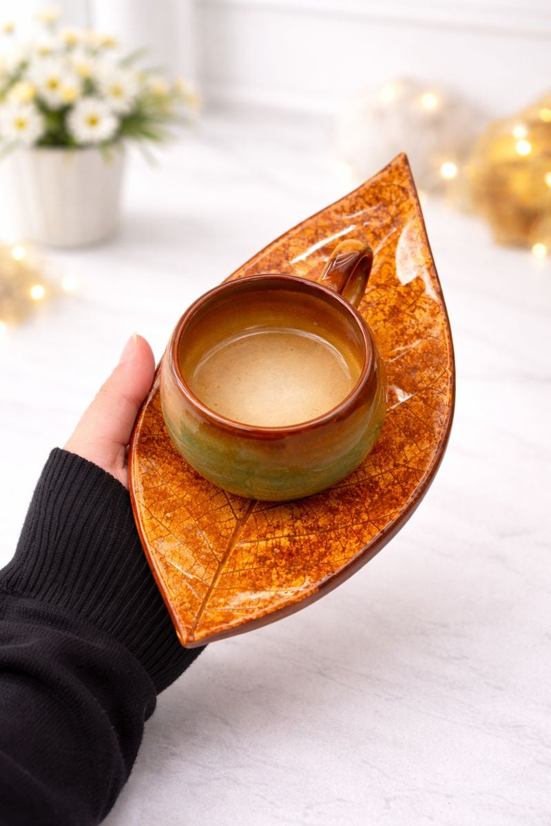 Autumn Leaf Ceramic Teacup and Saucer Set