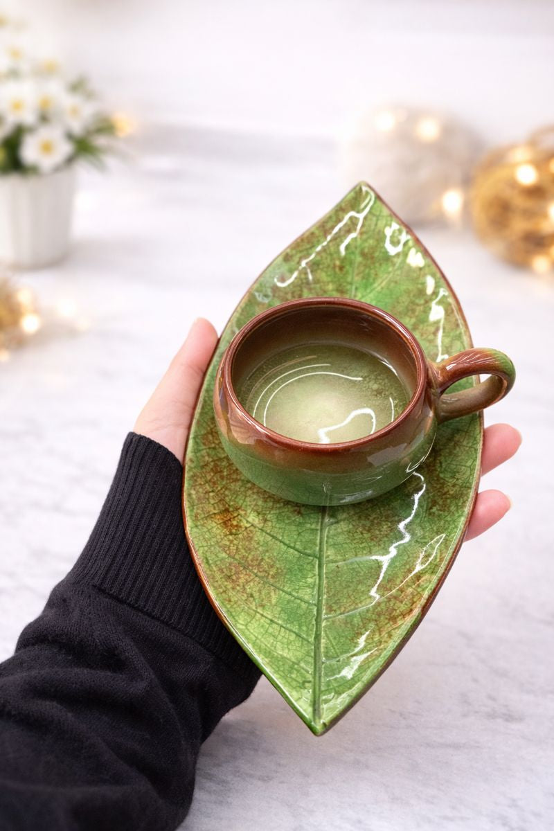 Autumn Leaf Ceramic Teacup and Saucer Set