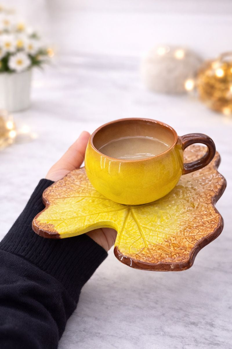 Autumn Leaf Ceramic Teacup and Saucer Set