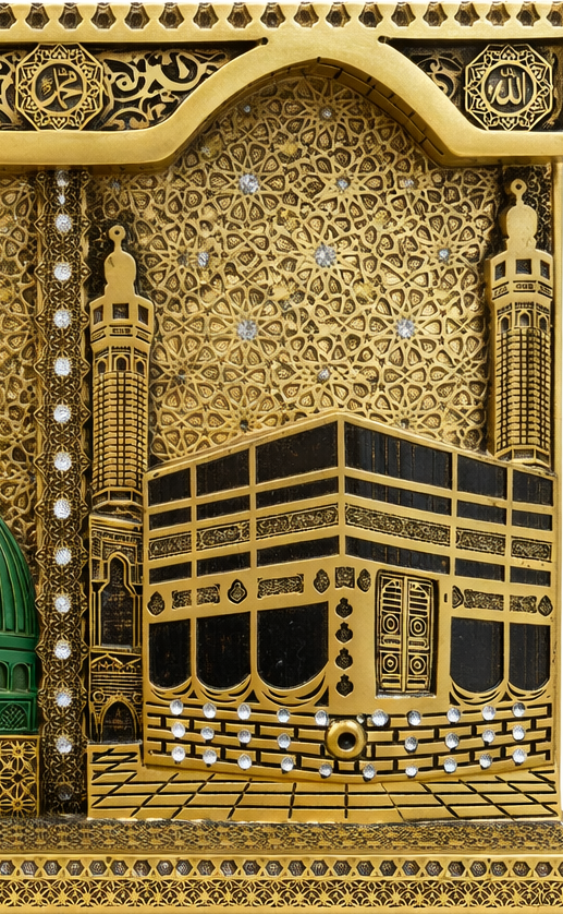 Islamic Decorative Kaaba & Madinah Dome Display – Golden Finish