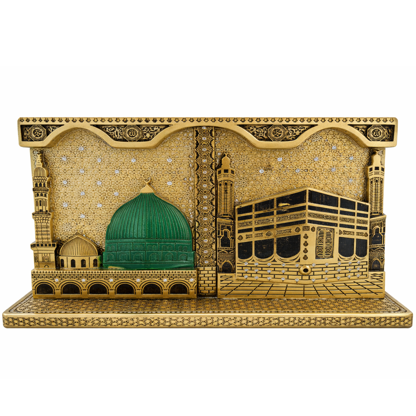 Islamic Decorative Kaaba & Madinah Dome Display – Golden Finish