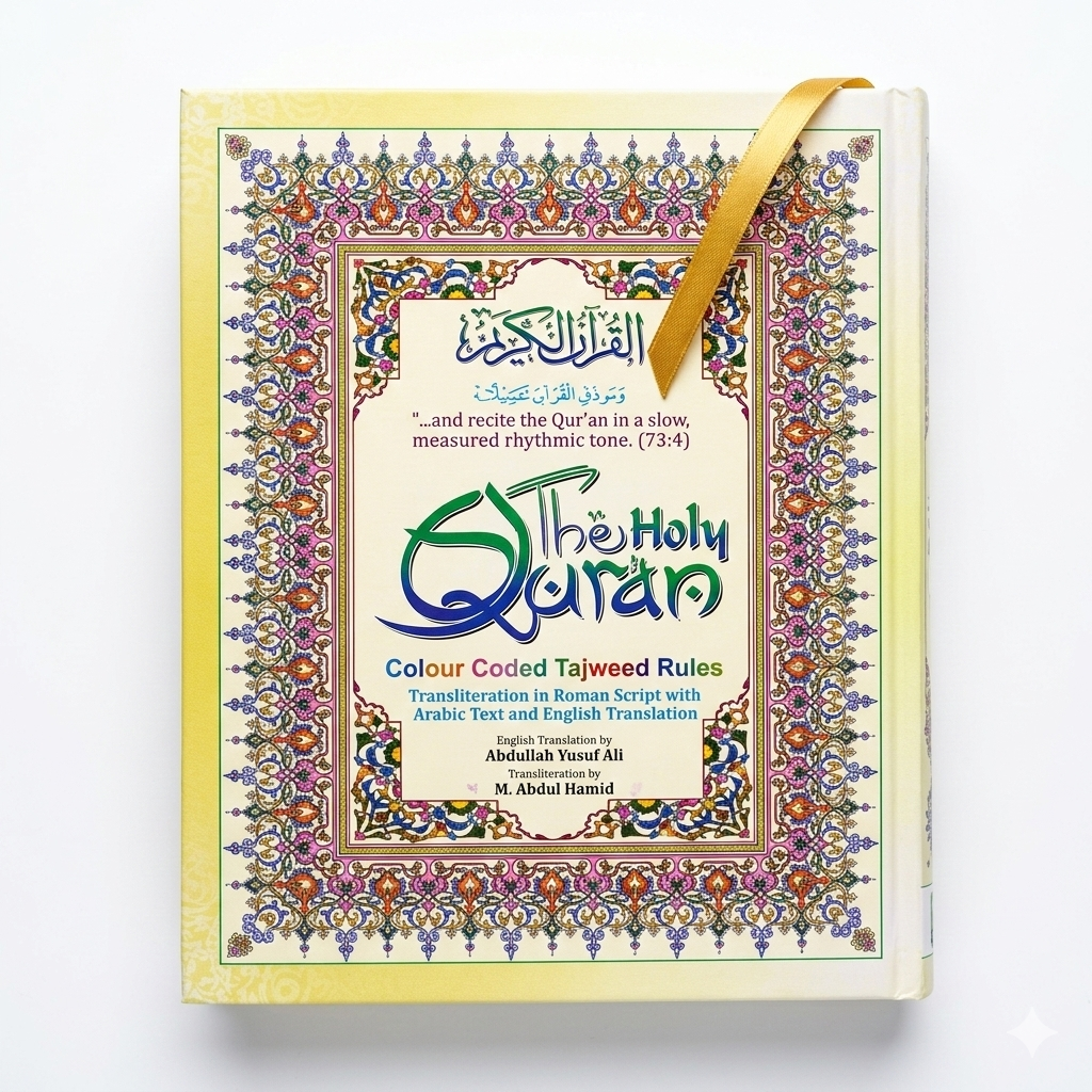 The Holy Quran Color Coded Tajweed Rules Transliteration in Roman Script with Arabic Text and English Translation