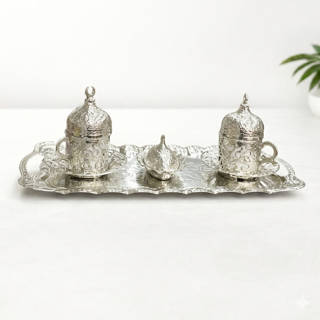 Turkish Luxury 4-Piece Coffee Cup Set with Tray & Sugar Bowl