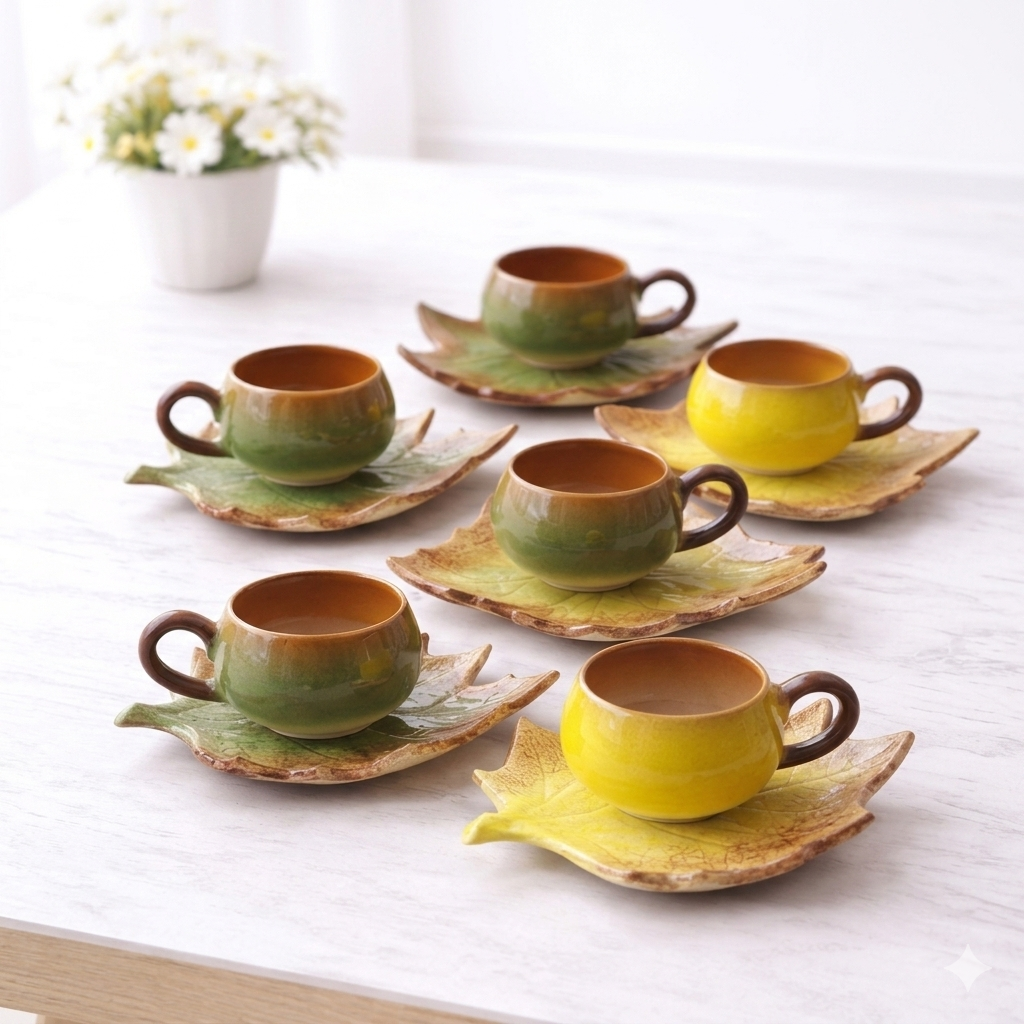 Autumn Leaf Ceramic Teacup and Saucer Set
