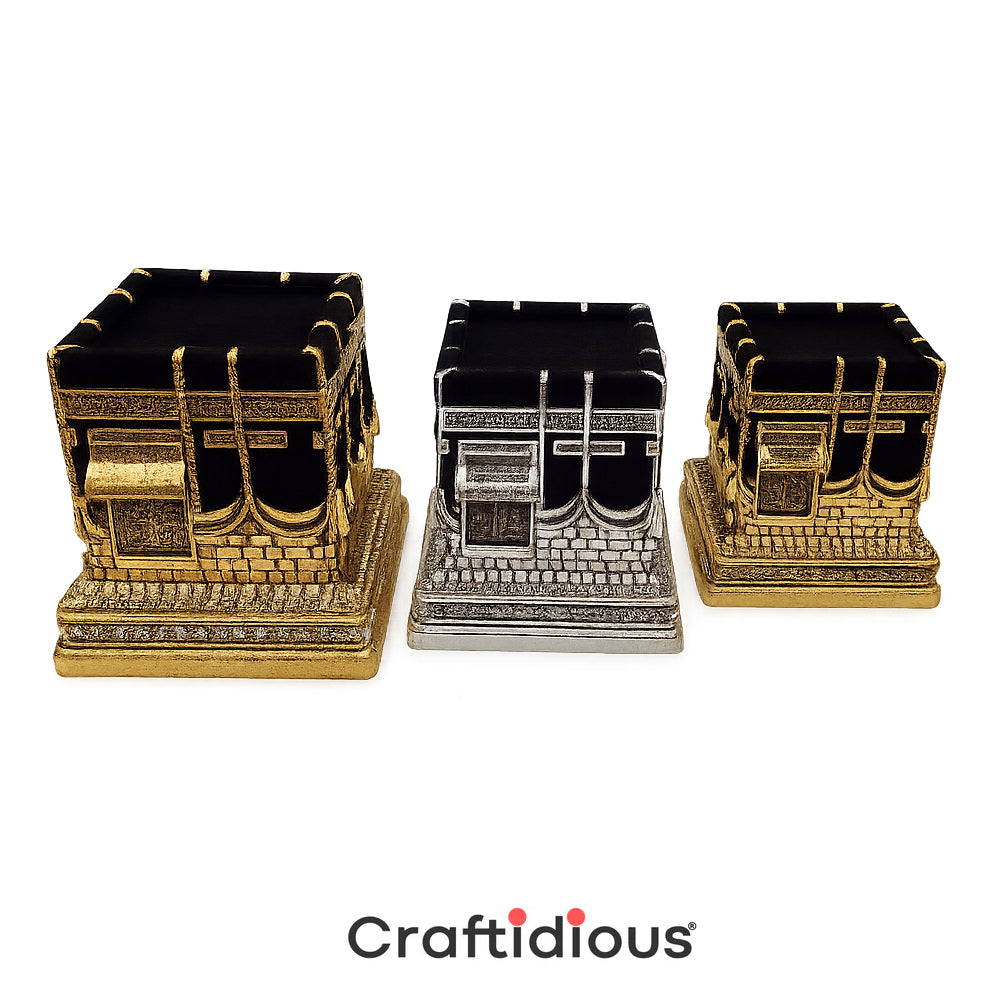 Velvet Kaaba Decorative Sculpture – Gold & Silver Islamic Home Décor | Hajj, Umrah & Eid Gift | Muslim Velvet Kaaba Model Ornament