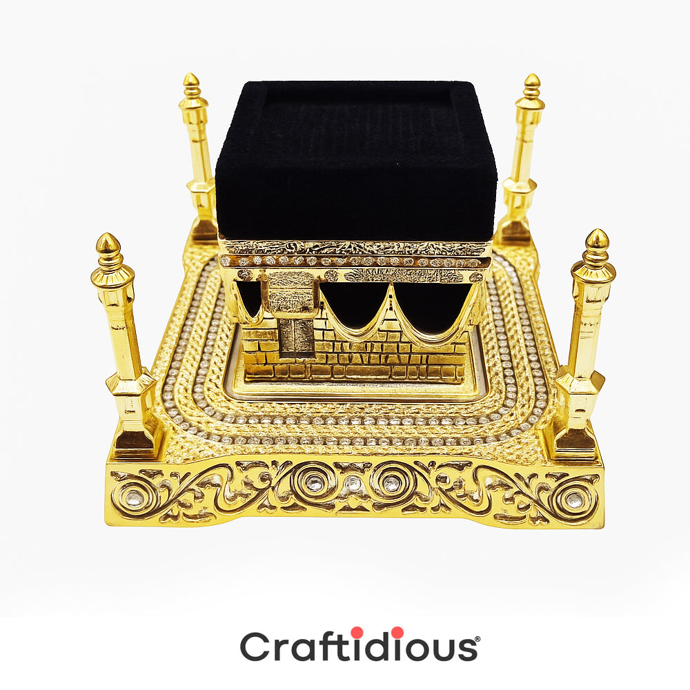 Kaaba Replica Islamic Home Decor – Gold & Black Velvet Miniature Model | Muslim Gift | Makkah Ornament | Eid, Ramadan, Hajj & Umrah Gift