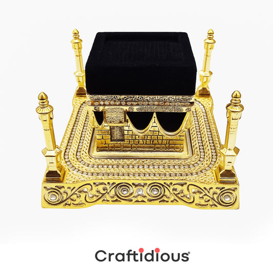 Kaaba Replica Islamic Home Decor – Gold & Black Velvet Miniature Model | Muslim Gift | Makkah Ornament | Eid, Ramadan, Hajj & Umrah Gift