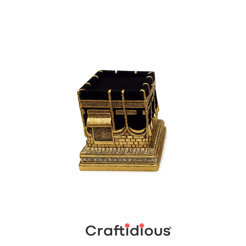 Velvet Kaaba Decorative Sculpture – Gold & Silver Islamic Home Décor | Hajj, Umrah & Eid Gift | Muslim Velvet Kaaba Model Ornament