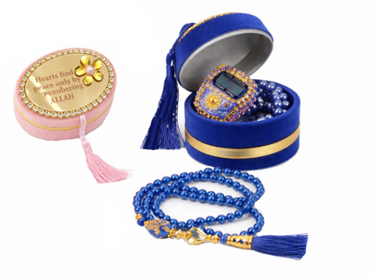 Velvet Tasbih Gift Set with Digital Counter Ring
