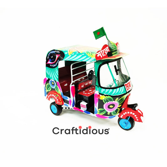 Home Decor Hand Painted Metal Handmade Baby Taxi (Auto Rickshaw) Showpiece