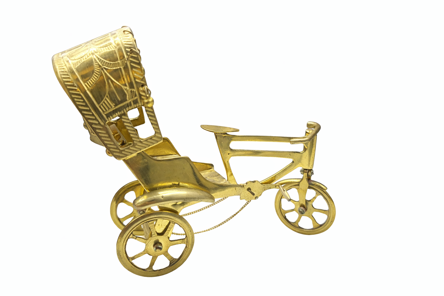 Handcrafted Small Golden Brass Rickshaw Showpiece