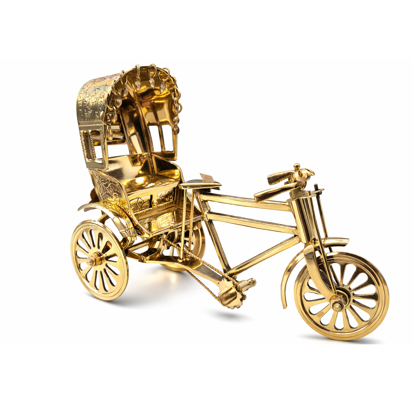 Handcrafted Golden Brass Rickshaw (Large)